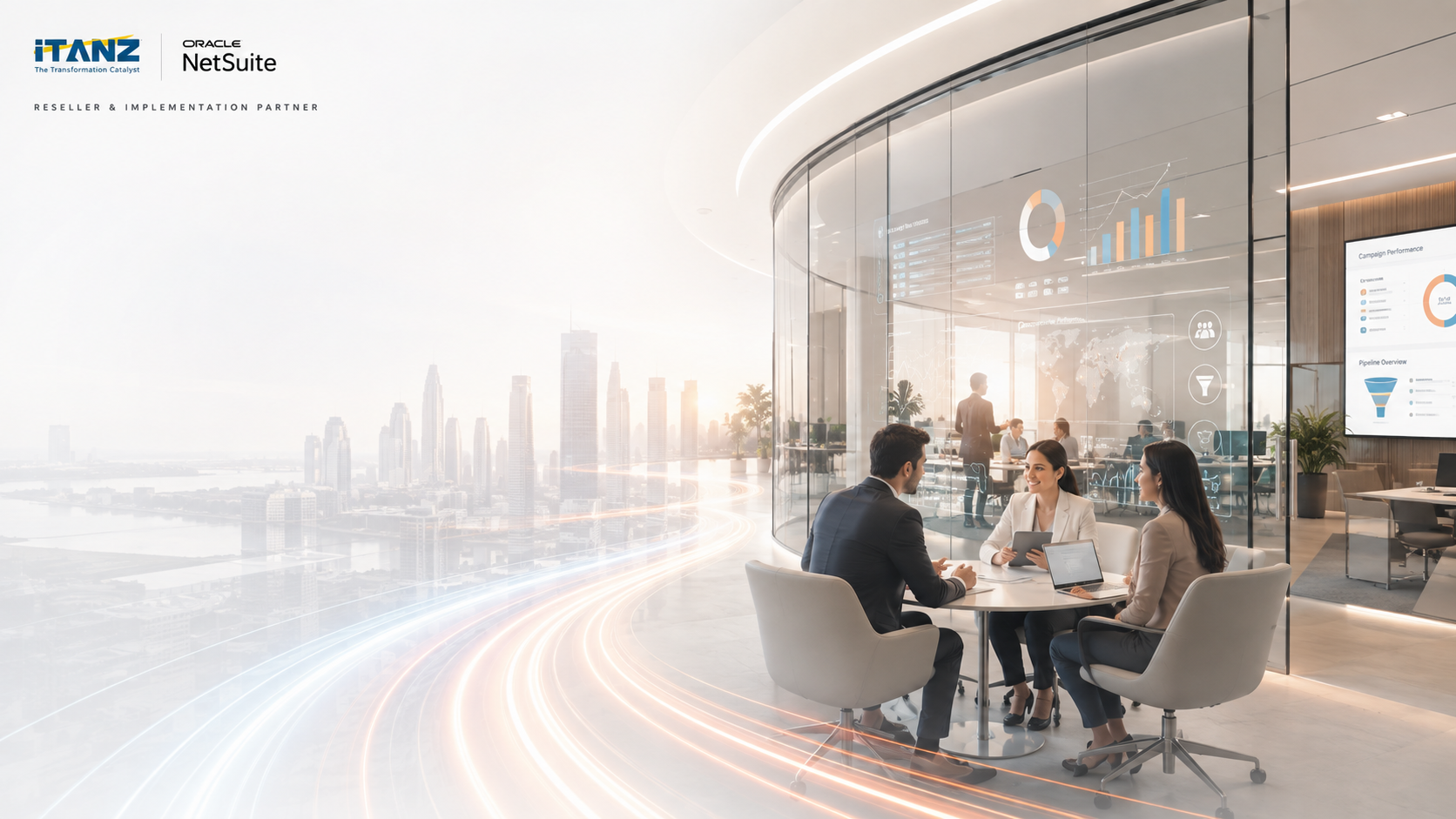 iTANZ and Oracle NetSuite connected records across teams, approvals and asset information in a modern office environment
